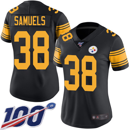 Women Pittsburgh Steelers Football #38 Limited Black Jaylen Samuels 100th Season Rush Vapor Untouchable Nike NFL Jersey